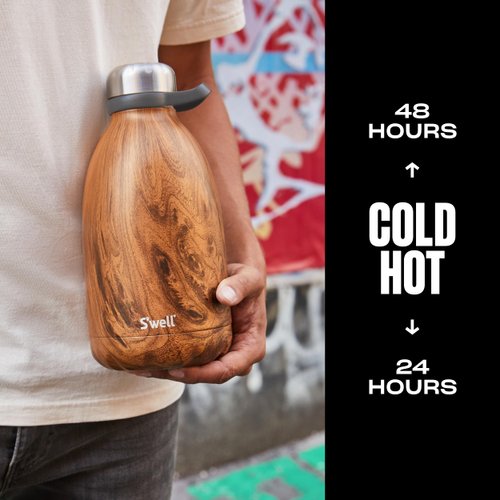 S'well Stainless Steel Roamer Bottle-64 Fl Oz-Teakwood Triple-Layered Vacuum-Insulated Containers Keeps Drinks Cold for 72 Hours and Hot for 24-BPA-Free Travel Water Bottle, 64oz