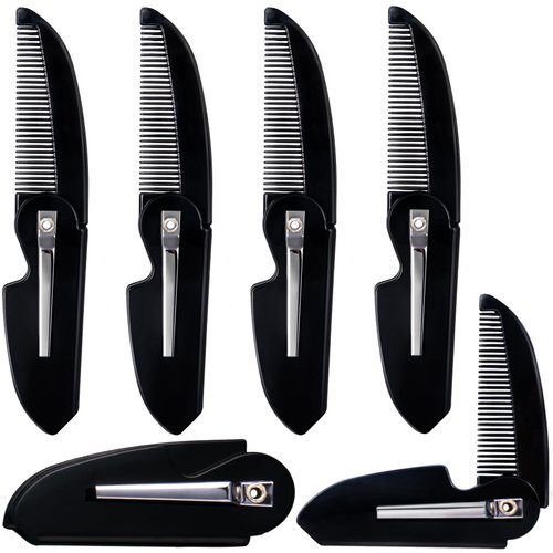 CustomyLife 6pcs Folding Mustache Combs Pocket Beard Comb Fine Teeth Plastic Portable Comb for Men Black Hair Care Styling Grooming