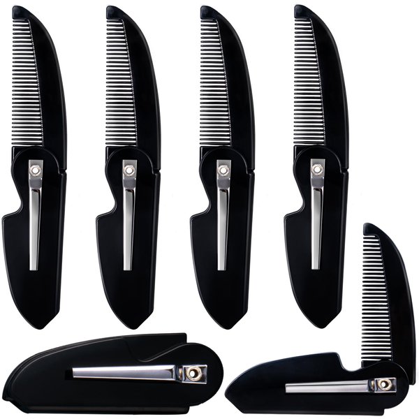 CustomyLife 6pcs Folding Mustache Combs Pocket Beard Comb Fine Teeth Plastic Portable Comb for Men Black Hair Care Styling Grooming