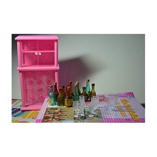 Gloria Dollhouse Furniture: Wine Cabinet Liquor Bottles and Glasses