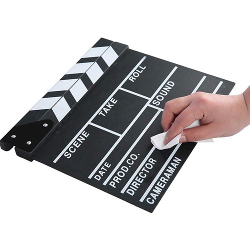 Movie Film Clap Board, Hollywood Clapper Board Wooden Film Movie Clapboard Accessory with Black & White, 12"x11" Give Away White Erasable Pen