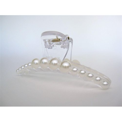 Generic Clear transparent white pearl hair claw clip for medium/fine hair