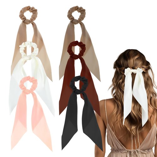 Qianyu 6 PCS Bow Silk Scrunchies Satin Hair Accessories Elastic Fashion Bowknot Hair Ties Ponytai...