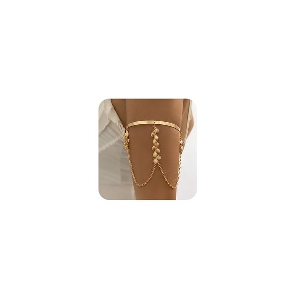 Xerling Gold Tiny Seachell Tassel Arm Bracelets Open Cuff Armband Armlet Chain Tassel Upper Arm Band Festival Costume Jewelry for Women