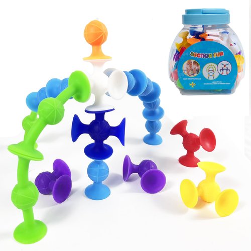 Suction Bath Toys, Big Suction Cup Toys 36 PCS, Silicone Sorting Stacking Blocks Toys - Sucker Toys for Kids,Fun Bath Toys,Preschool Educational Sensory Toys for Toddlers 1-3