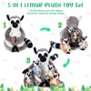 RoundFunny 5 Pcs Lemur Stuffed Animal Set Mommy Lemur Plush with 4 Cute Babies in Her Tummy Soft Cuddly Lemur Plushie Lemur Plush Toys for Boys Girls Birthday Gifts Baby Shower Woodland Party Decor