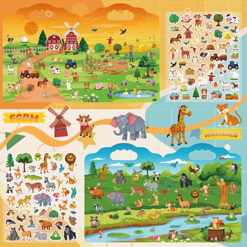 6Set Reusable Sticker Books for Kids,Puffy Sticker Books for Kids,Sticker Books for Toddlers 2-4,Toddler Sticker Books for Girls Boys Birthday Gifts Incl Animal,Farm,Princess,Vehicles,Ocean,Dinosaurs