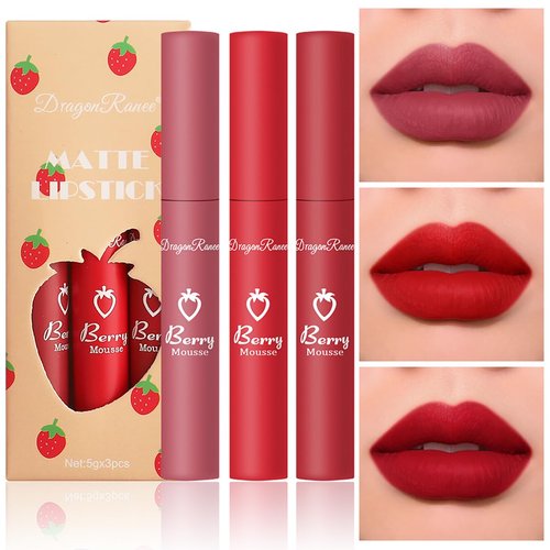 Tiejdhr 3Pcs Nude Matte Lip Lipstick, Velvet Smooth Crayon Lip Stain, Nude Lip Tint Long Lasting & Nourishing Lip Gloss Non-stick Cup Lipstick for Women Makeup (Set B, F)