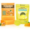 Umpeimvon 2 Pack Turmeric Soap Bar for Face 60 Pads Turmeric Exfoliating Pads, Turmeric Face Soap Vitamin B5 Lemon Turmeric Pads for Face and Body, Cleanse and Moisturize Acne and Scars