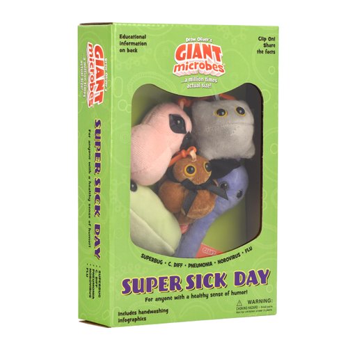 GIANTmicrobes Super Sick Day Themed Gift Box – Learn About Health, Biology and Germs with This 5 Piece Box Set of 3” Keychains, Educational Gift for Friends, Scientists, Health Workers, and Educators