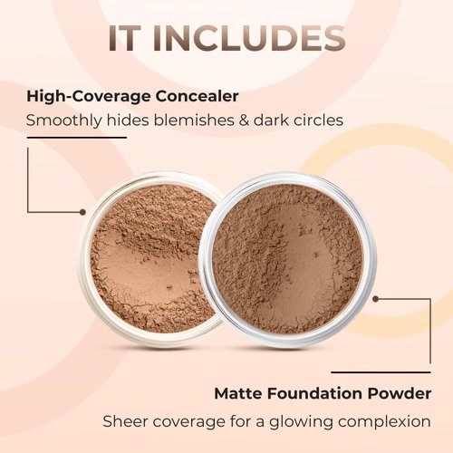 FOUNDATION & CONCEALER DUO (COCOA & DARK CONCEALER) Mineral Makeup Kit Full Size Set Matte Bare Face Sheer Powder Cover