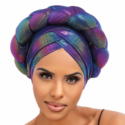 Wosois HeadWrap Double Braid Pre-Tied Head Scarf Twisted Stretchy for Women Fashion African Turban (A)