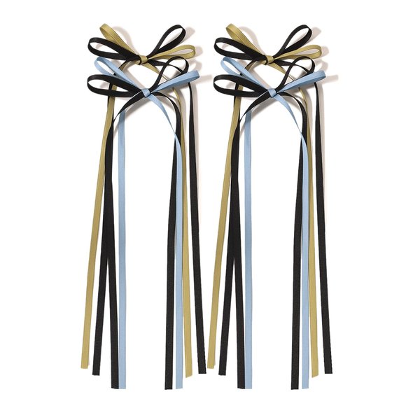 LFOUVRE Hair Bow Clips, Hair Bows for Women, Ribbon Bow Clips with Long Tassel, Bowknot Hair Ribbon for Girls, Ribbon Bow Clips for Hair, Blue Hair Bow Hair Accessories for Girls 4pcs