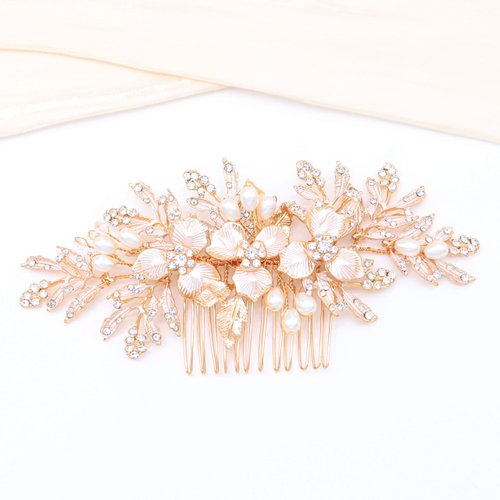 Oriamour Handmade Wedding Hair Comb Clip Rhinestone Bridal Hair Comb Piece, Hair Accessories for Brides Women (Gold)