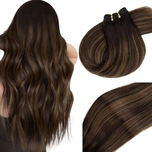 Vivien Balayage Sew in Human Hair Extensions 16 Inch Weft Hair Extensions Real Human Hair Natural Black to Chestnut Brown and Black Balayage Hair Extensions Weft Human Hair 100g #1B/6/1B