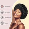 Generic Satin Bonnet for Sleeping Wide Band Bonnets for Women, Hair Bonnets for Sleeping Elastic Soft Silk Hair Wrap for Curly Natural Hair (Black+Pink) showercap