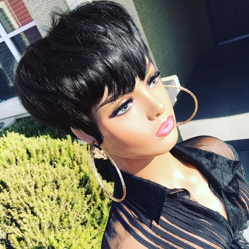 QiaQiaRing Pixie Cut Wigs for Black Women Natural 1B Color Short Layered Pixie Cut Wigs For Women Brazilian Virgin Human Hair Wigs Glueless Wigs Full Machine Made Wigs (natural black)