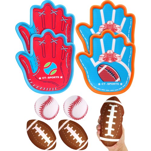Toss and Catch Ball Game, Football & Baseball Camping/Yard/Outdoor Sports Toy for Toddler, Outdoor Family Games for Kids and Adults with 4 Soft Sticky Balls and 4 Upgraded Paddles, Ages 3 4 5 6 7 8+