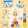 GJOF2YK 6 in 1 Montessori Toys for Babies 6–12 Months Stacking Block Soft Infant Ring Shape Learning Sensory Bin Pull String Teething Toy Tissue Box for Toddlers 1 2 3 Year Old Boy Girl Gift