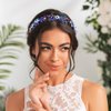 Formery Sparkly Blue Rhinestone Headband Pearl Flower Hairband Party Prom Wedding Handmade Crystal Beads Headpiece for Women and Girls