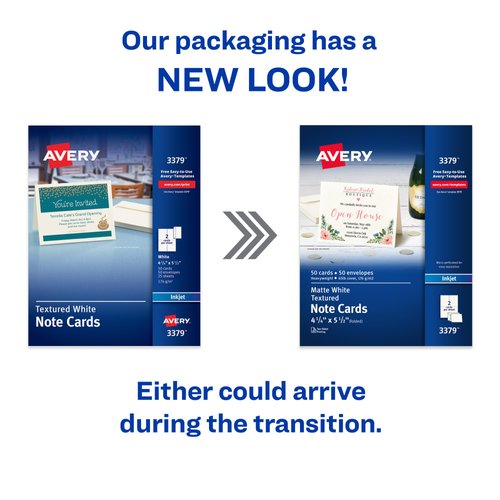 Avery Printable Note Cards with Envelopes, 4.25" x 5.5", Textured White, 50 Blank Note Cards for Inkjet Printers (03379)