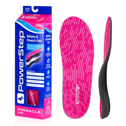 Powerstep Pinnacle Pink Orthotics for Women - Arch Support Inserts for Pain Relief & Plantar Fasciitis - Firm + Flexible for Increased Comfort, Stability and Control from Pronation
