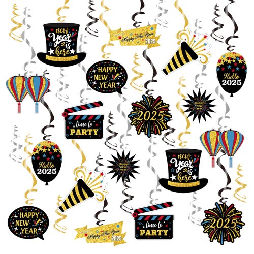 48 Pieces 2025 New Year Hanging Swirl Decorations 2025 Hanging Swirl Set for Birthday Party Supplies for Home (Colorful)