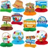 Zonon 12 Pieces Gone Fishing Party Supplies Fishing Centerpieces Fisherman Friendsmas Honeycomb Party Decorations Summer 3D Fishing Table Decor for Birthday Party Decorations
