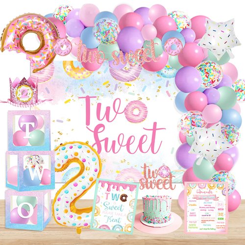 YSHMFEUX Two Sweet Birthday Party Supplies Decorations, Two Sweet Donut Ice Cream Birthday Party Decorations, Baby Girl 2nd Birthday Decorations, 2nd Birthday Decorations for Girl