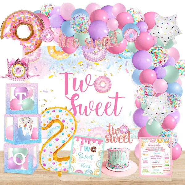 YSHMFEUX Two Sweet Birthday Party Supplies Decorations, Two Sweet Donut Ice Cream Birthday Party Decorations, Baby Girl 2nd Birthday Decorations, 2nd Birthday Decorations for Girl