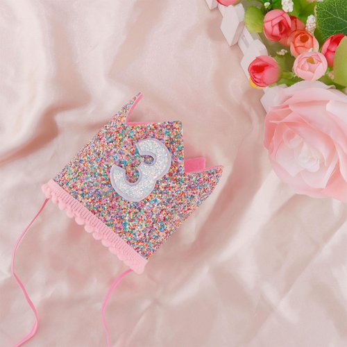 Chanaco 3rd Birthday Hat for Baby, Rainbow Birthday Girl Crown, Glitter Third Birthday Hat for Gifts, Three Birthday Hat for Kids, 3rd Birthday Party Hat Birthday Decoration Little Girl Hair Accessory