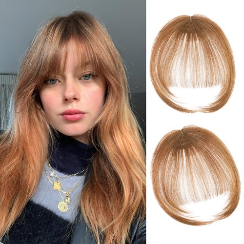 AISI BEAUTY Clip in Bangs-100% Human Hair Clip on Bangs Wispy Bangs Hair Clip Hair Extensions Fringe With Temples Hairpieces Curved Bangs For Daily Wear(Light Brown)