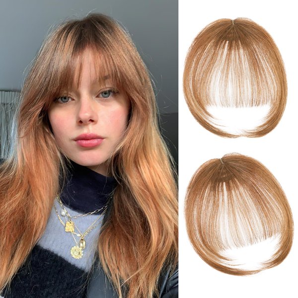 AISI BEAUTY Clip in Bangs-100% Human Hair Clip on Bangs Wispy Bangs Hair Clip Hair Extensions Fringe With Temples Hairpieces Curved Bangs For Daily Wear(Light Brown)