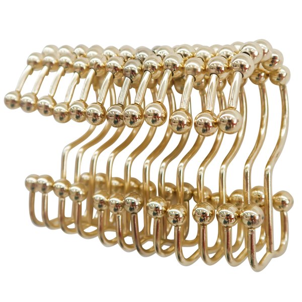 TOAOB Gold Shower Curtain Hooks Double Glide Shower Curtain Rings Rust Proof Stainless Steel Shower Hooks for Curtain Rolling Shower Rings for Bathroom Curtain Rods,Set of 12