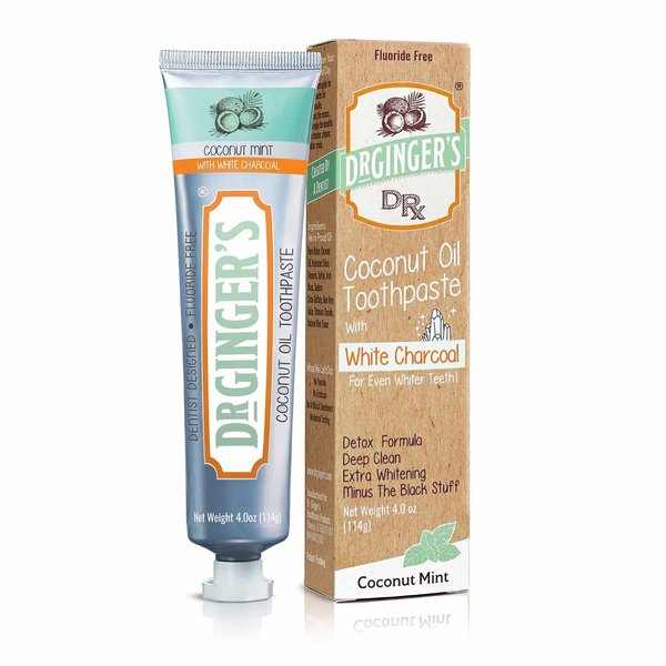 Dr. Ginger's Coconut Oil Toothpaste with White Activated Charcoal, All-Natural Whitening Power, Enamel-Safe, Reduces Plaque & Gum Sensitivity, Fluoride-Free, Coconut Mint Flavor, 4oz, 1ct