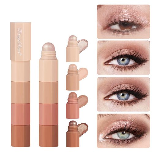 Unyoke 4-in-1 eye shadow pen waterproof non-smudge high-gloss silkworm pen pearlescent four-section eye shadow stick set,Glitter Eyeshadow Eyeliner, Korean Makeup, Teardrop, Shimmer Metallic(#B)