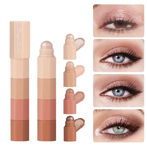Unyoke 4-in-1 eye shadow pen waterproof non-smudge high-gloss silkworm pen pearlescent four-section eye shadow stick set,Glitter Eyeshadow Eyeliner, Korean Makeup, Teardrop, Shimmer Metallic(#B)