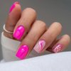 Hot Pink Press on Nails Short Square BAOYAALIN, Glitter Fake Nails with Swirl Design Gel Glue on Nails for Women Girls Full Cover Acrylic Artificial False Stick on Nail for Wedding 24Pcs in 12 Sizes