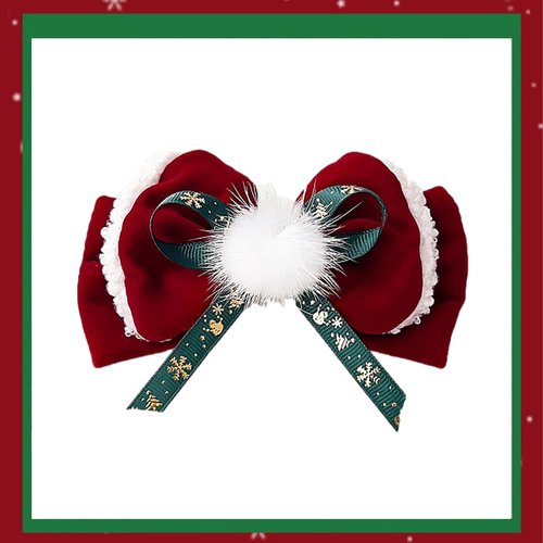 Christmas Red Bow Hair Clips, Xmas Duckbill Bow Barrette Hair Pins Fabric Fur Ball Hair Headdress with Red-Fluffy Balls Designs，Christmas Velvet Hair Accessories Winter for Kids Girls Women 1PCS