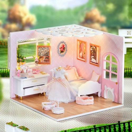 TuKIIE DIY Miniature Dollhouse Kit with Furniture, 1:24 Scale Creative Room Mini Wooden Christmas Doll House Accessories Plus Dust Proof for Kids Teens Adults(Enjoy The Life)