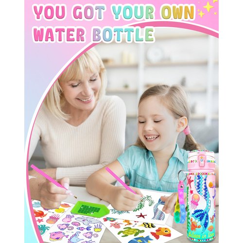Tonberless Decorate Your Own Water Bottle Kits for Girls Age 4-6-8-10, Mermaid Toys Painting Crafts, Christmas Stocking Stuffers Birthday Gifts for Teen Girls 5 7 9 Years Old