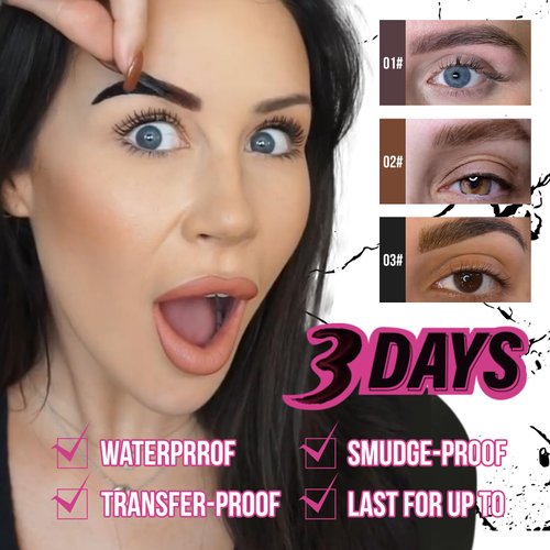 Easilydays Waterproof Tattoo Brow Gel Kit, Long Lasting Waterproof Transfer-Proof Tattoo Brow Peel Off Tinted Gel, Full, Natural Eyebrow Makeup, with Reusable Eyebrow Stencils & Brush, 01# Dark Gray