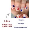 4th of July Press on Nails Short Square Fake Nails Independence Day Glue on Nails Glossy Full Cover False Nails Blue Red White Star Designs Nails for Women Girls 24pcs