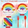 100 Pcs Rainbow Party Supplies Include 7 Inch Rainbow Party Plates 9 Inch Party Plates Napkins and Tableware Forks Spoons for 20 Guests Birthday Party Decorations(Rainbow Style)