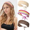 Crochet Headband Women Floral Hairband - 3PCS Daisy Floral Elastic Handmade Crochet Head Wrap Bohemian knit Headband for Women and Girls(Rainbow+Beige+Dark Coffee)
