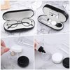 MoKo Double Eyeglass Case, Contact Lens Case with Mirror Tweezers Remover, 2 in 1 Double Sided Portable Contact Lens Box Holder Container Soak Storage Kit Sunglasses Pouch for Men & Women, Black