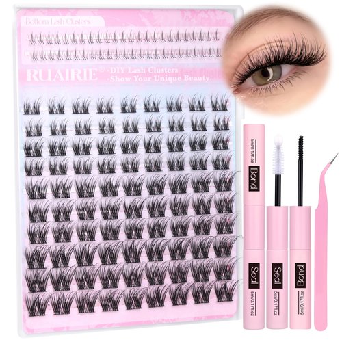 Ruairie Lash Clusters Kit with Bottom Lash Clusters Wispy Eyelash Clusters Lash Extension Kit Natural Eyelash Extensions Kit 6-16MM Individual Lashes Kit D Curl Cluster Eyelashes Extensions Kit