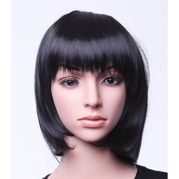 SWACC 11” Women Short Straight Synthetic Bob Wig Candy color Cosplay Wig Anime Costume hairpiece for Party with Wig Cap (Black-11)