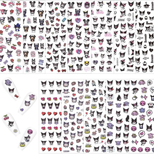 12 Pics 3D Cute Cartoon Nail Stickers, Kawaii Nail Charms, Nail Art Decals Accessories, Anime Nails Stickers for Kids, Girls, Women, Pegatinas para Uñas