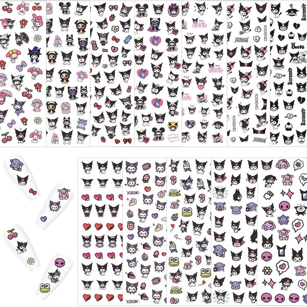 12 Pics 3D Cute Cartoon Nail Stickers, Kawaii Nail Charms, Nail Art Decals Accessories, Anime Nails Stickers for Kids, Girls, Women, Pegatinas para Uñas